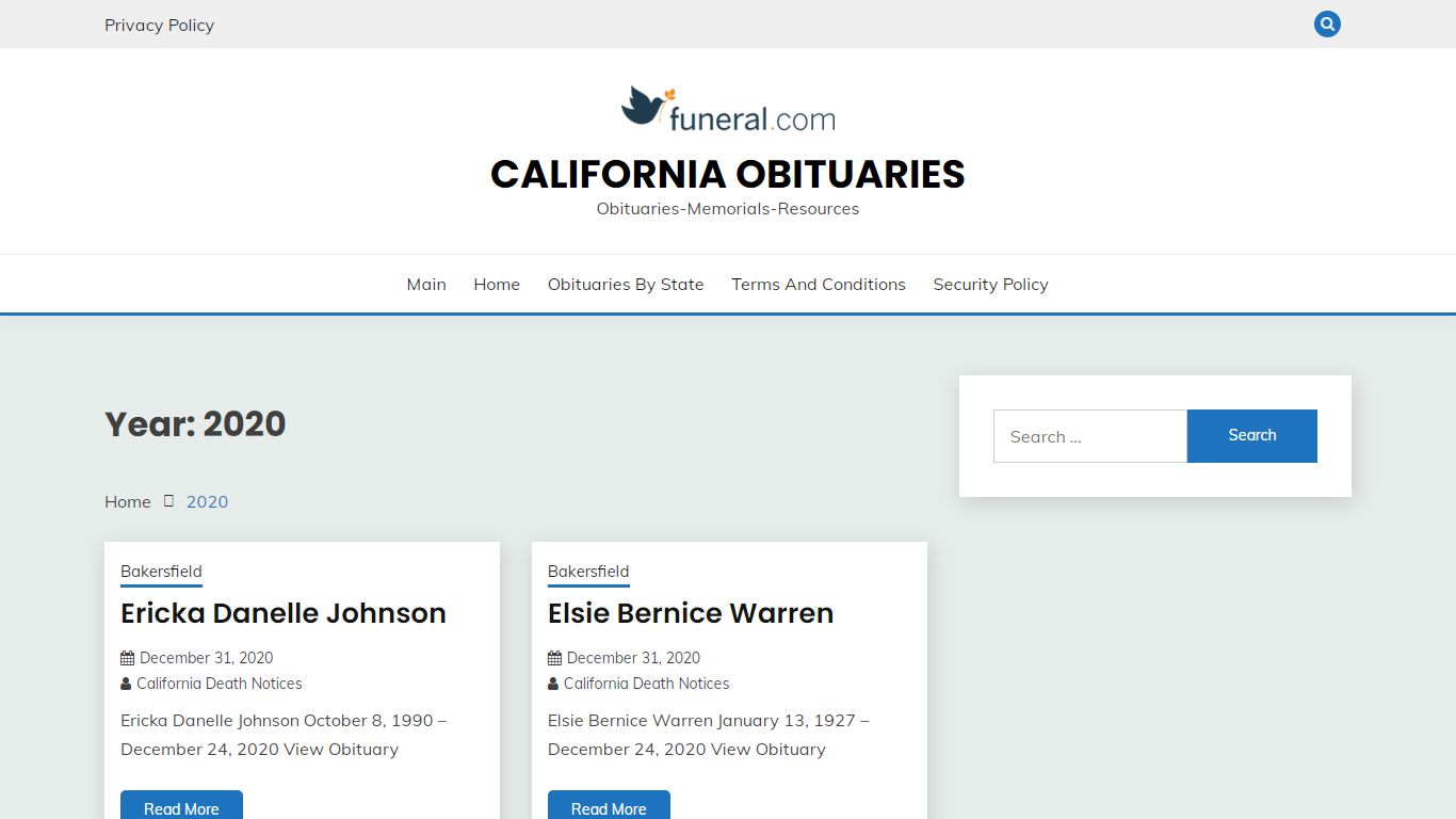 2020 – California Obituaries - funeral.com